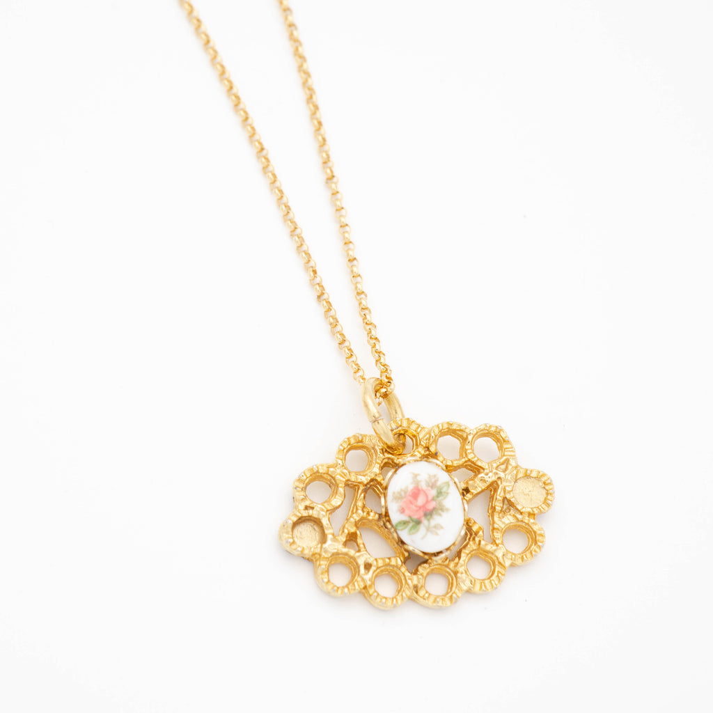 Delicate Pink Rose Necklace with Gold Filled Chain