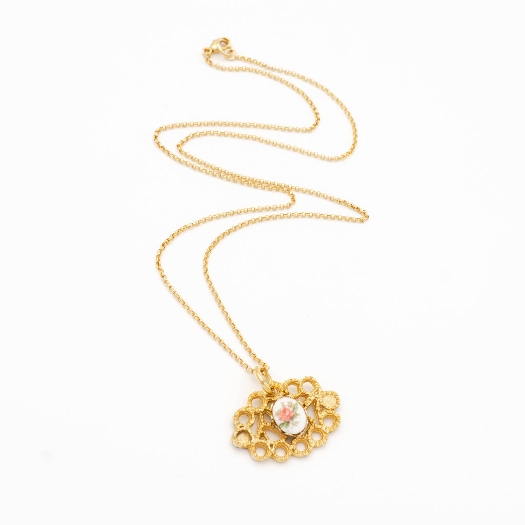 Delicate Pink Rose Necklace with Gold Filled Chain