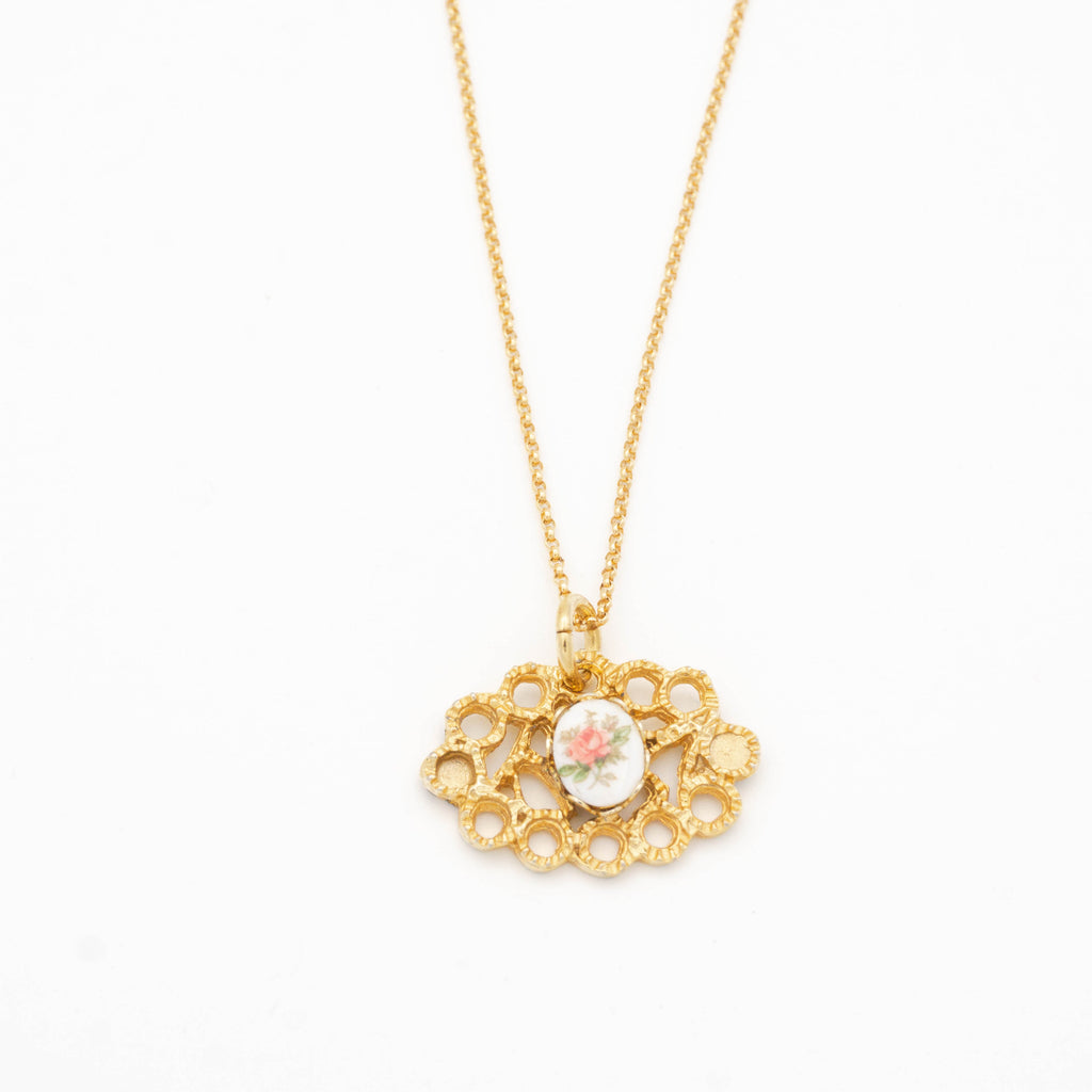 Delicate Pink Rose Necklace with Gold Filled Chain