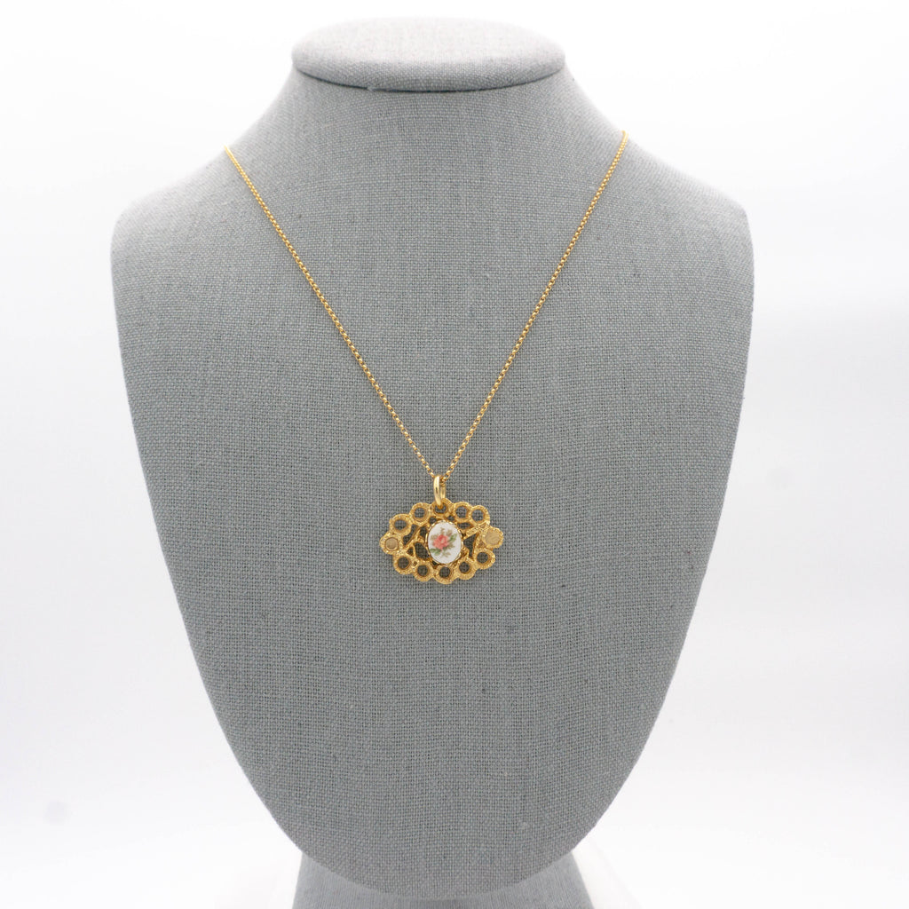 Delicate Pink Rose Necklace with Gold Filled Chain