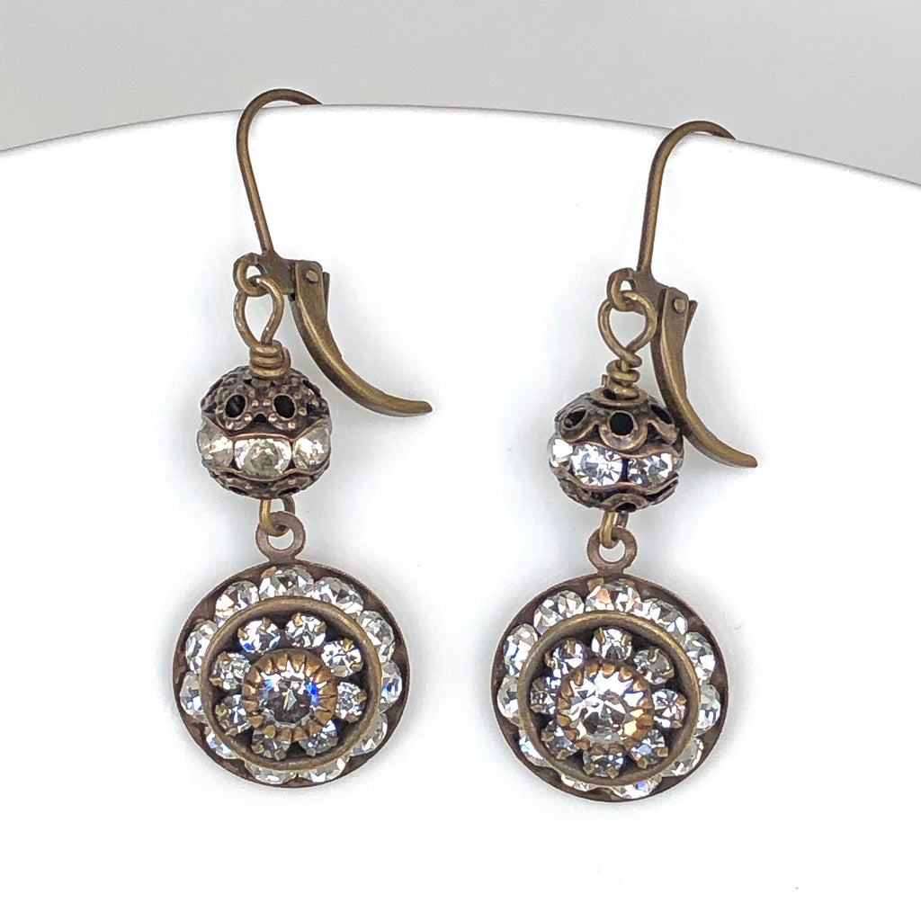 Art Deco Earrings in Brass with Swarovski Crystal Balls