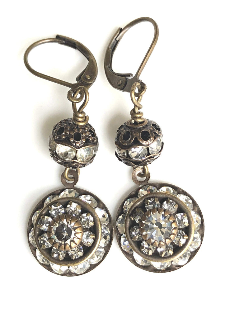 Art Deco Earrings in Brass with Swarovski Crystal Balls