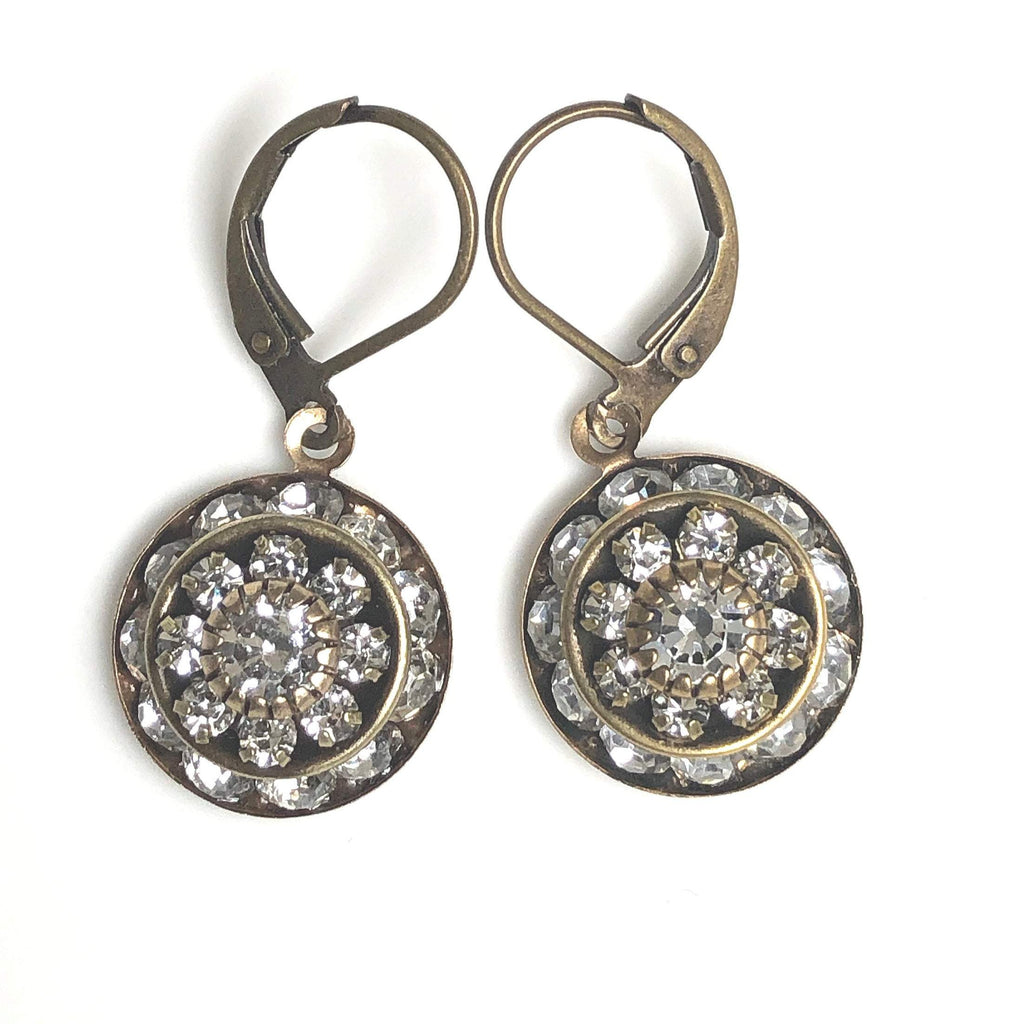 Swarovski Crystal Earrings in Antique Brass - Art Deco Style