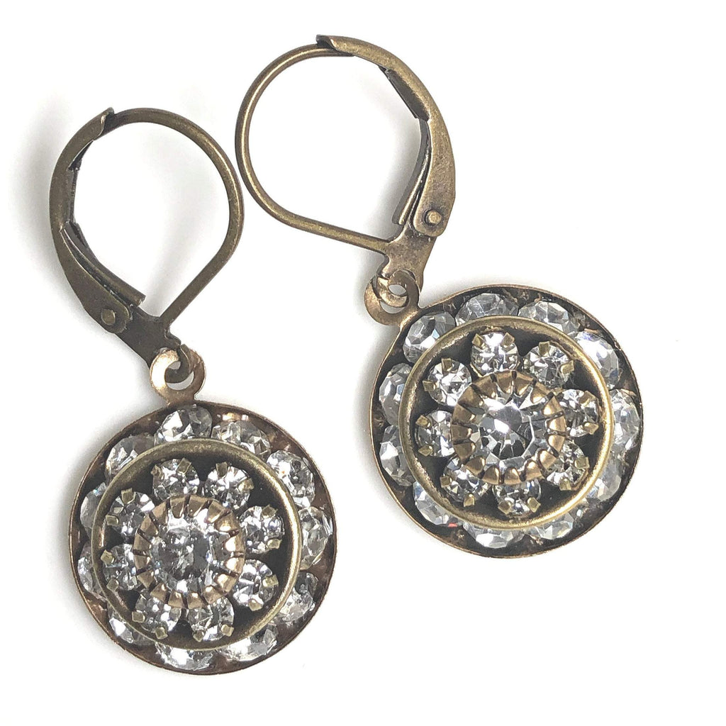 Swarovski Crystal Earrings in Antique Brass Art Deco Style Wedding Jewelry