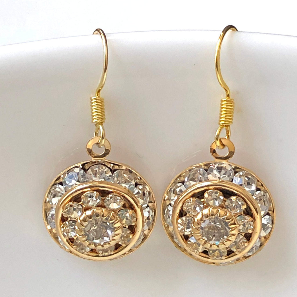 Gold Swarovski Crystal Earrings Art Deco Style