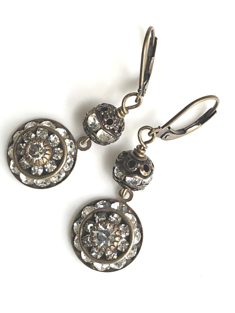 Art Deco Earrings in Brass with Swarovski Crystal Balls