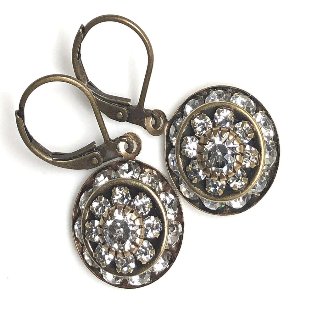 Art Deco Crystal Earrings in Brass Wedding Jewelry