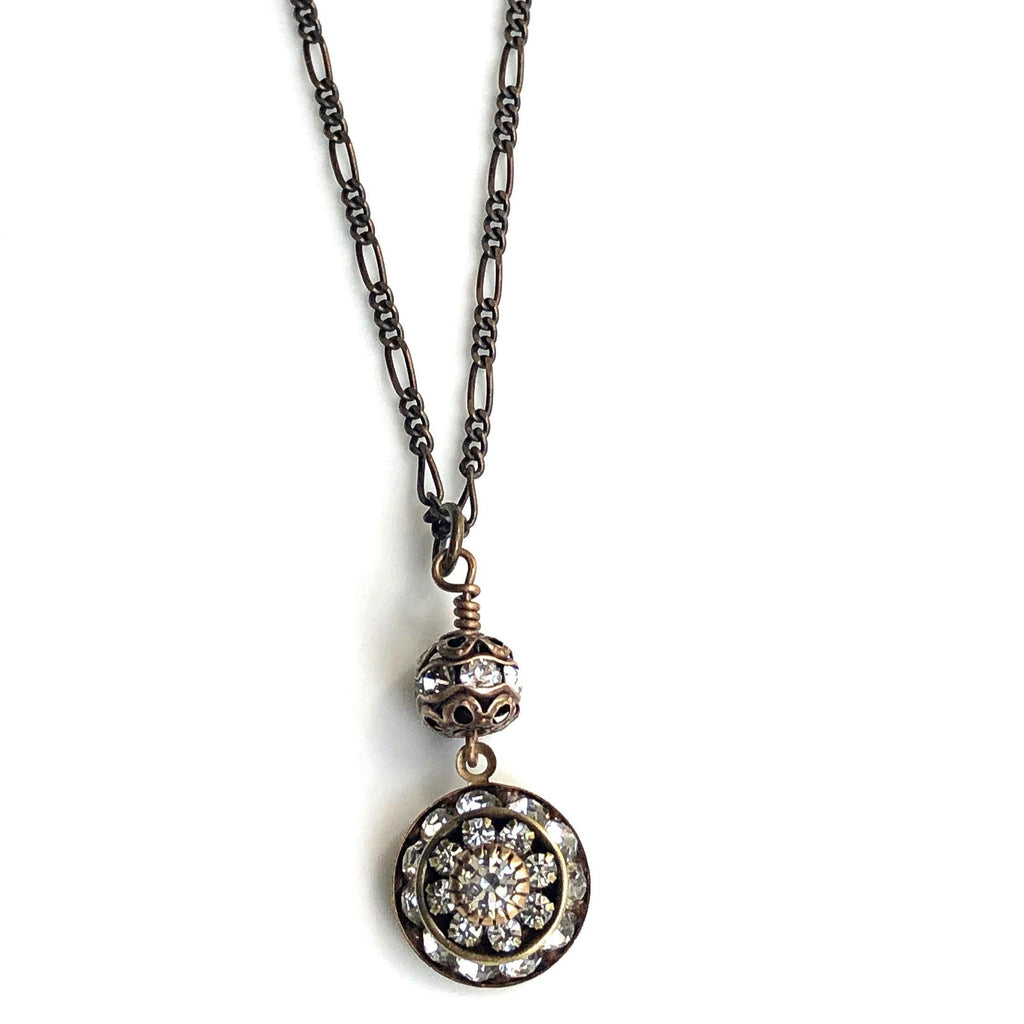 Art Deco Necklace with Brass Crystal Pendant