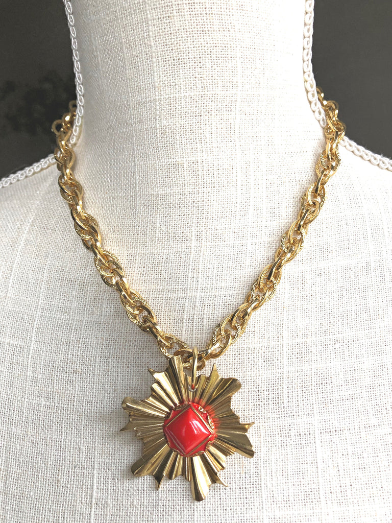 Vintage Button Jewelry / Antique Button Jewelry / Starburst statement necklace on mannequin