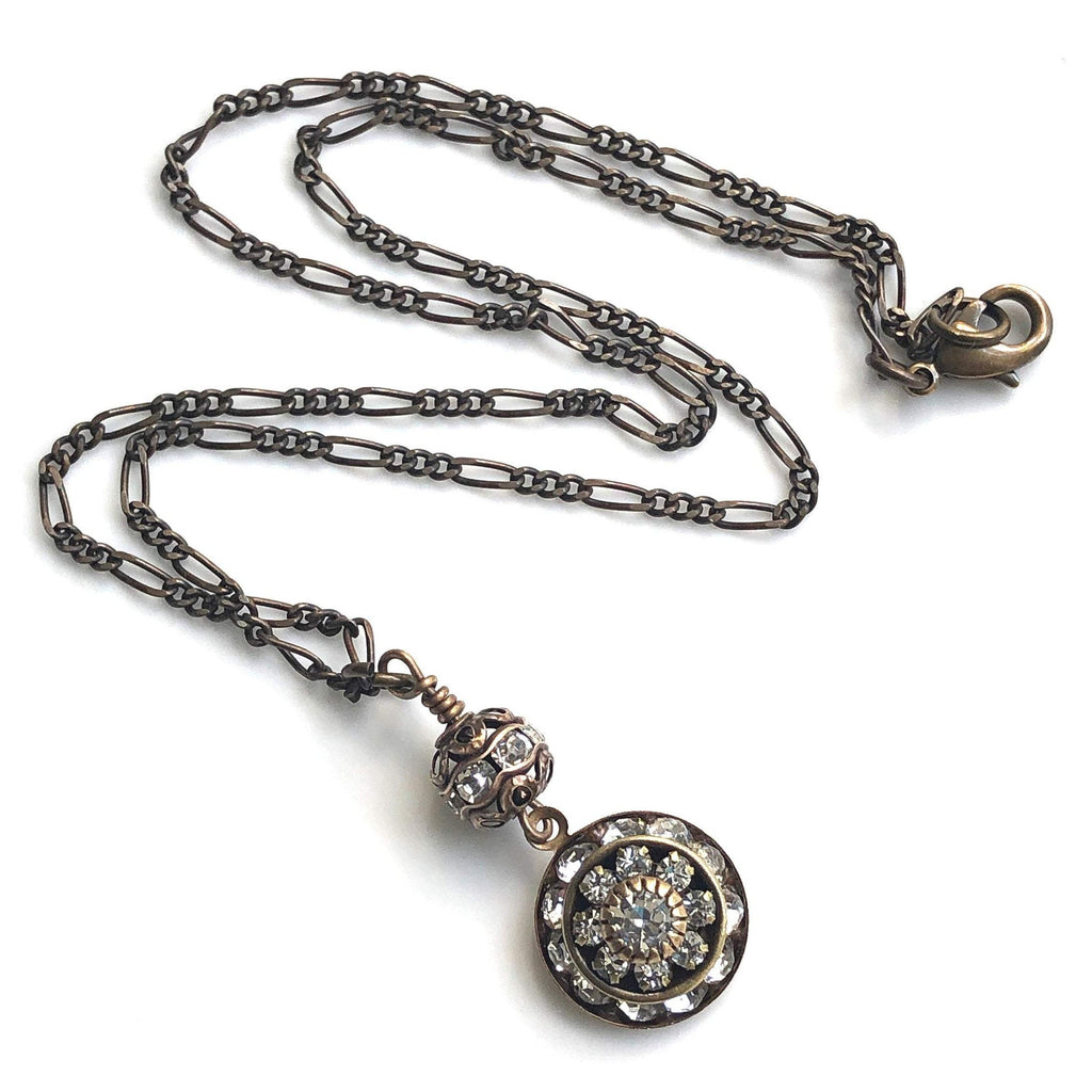 Art Deco Necklace with Brass Crystal Pendant