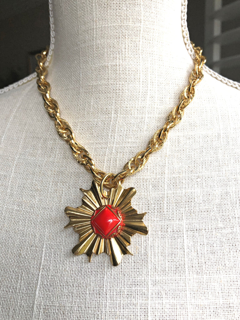 Vintage Button Jewelry / Antique Button Jewelry / Large starburst statement necklace on mannequin