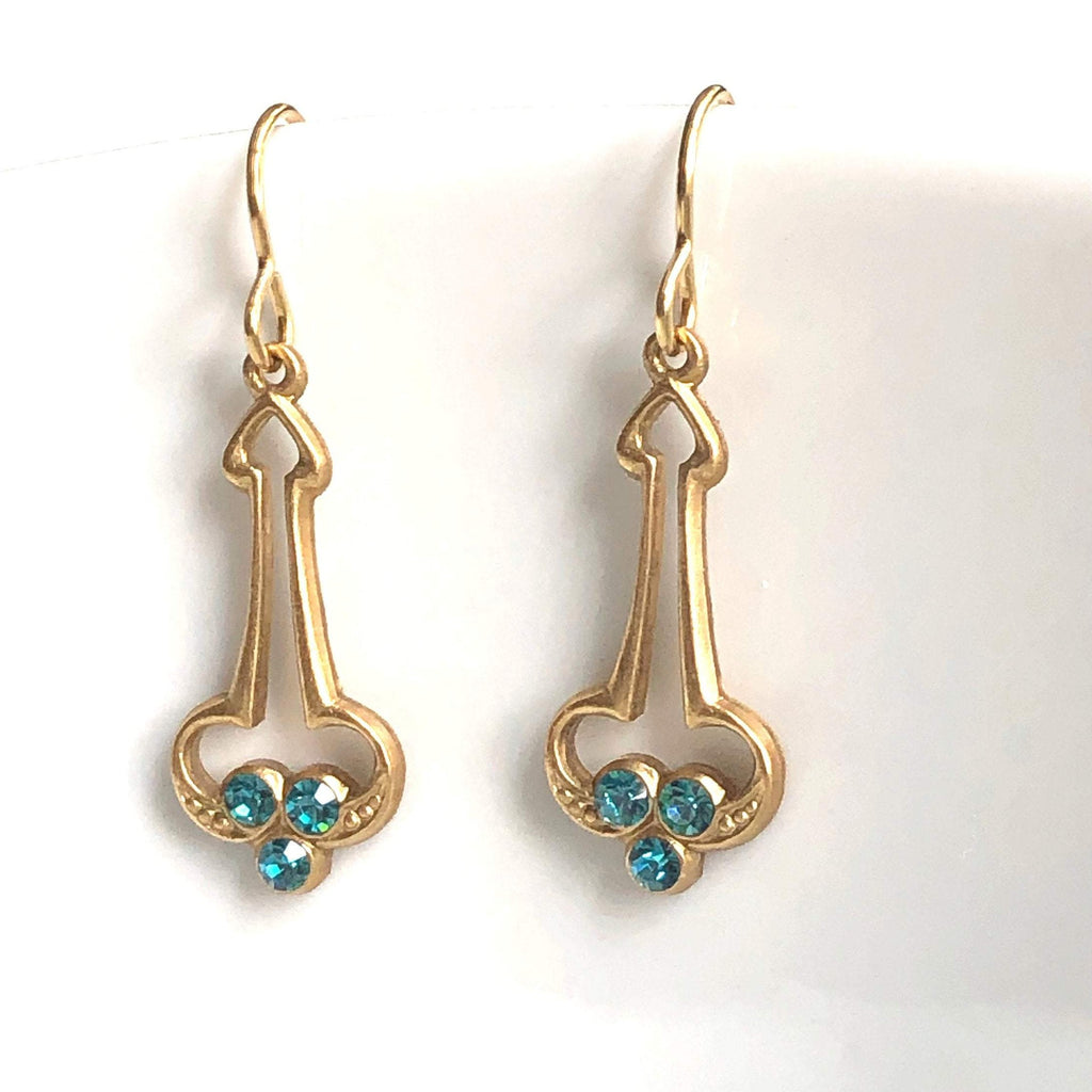 Art Deco Gold Turquoise Drop Earrings Hanging