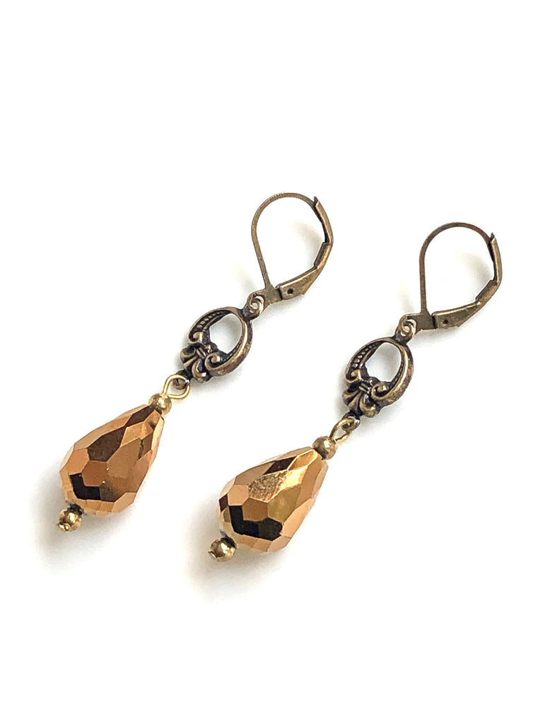 Flueur de Lis Earrings with Antique Brass Lever Back Ear Wires