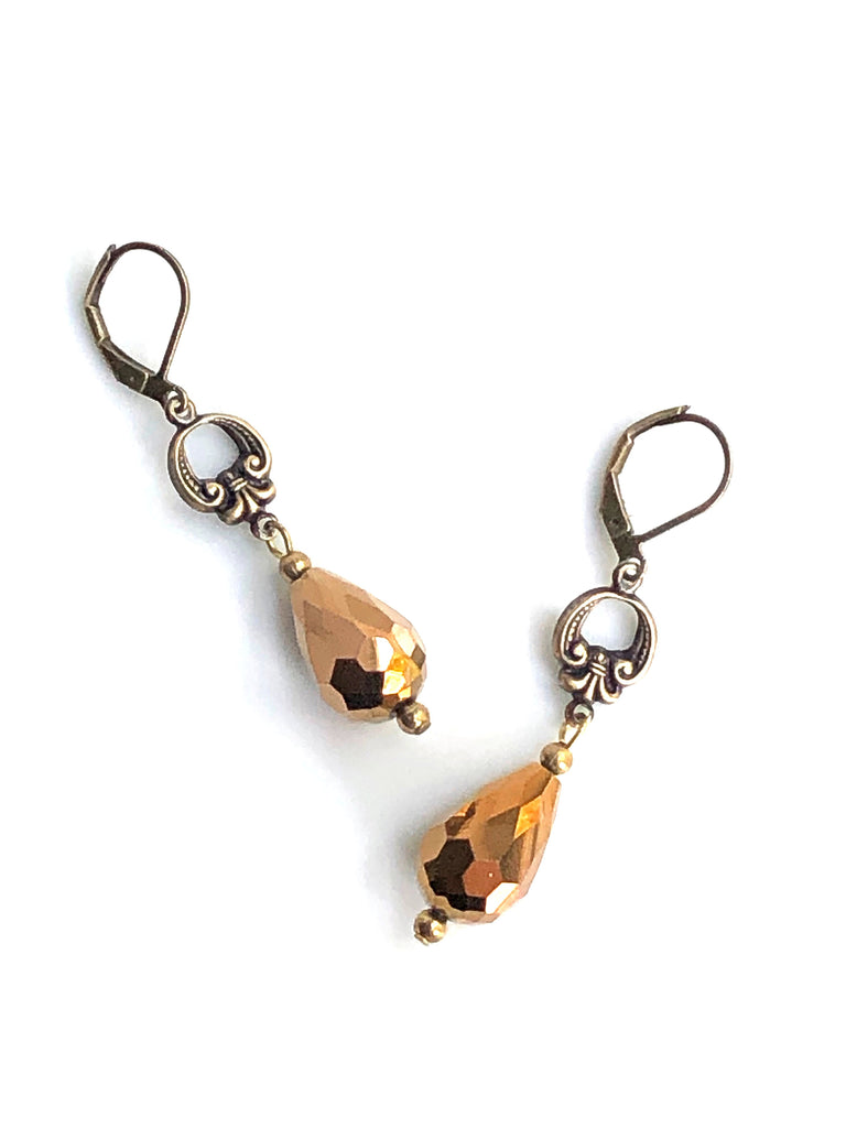 Fleur de Lis Earrings with Vintage Drops