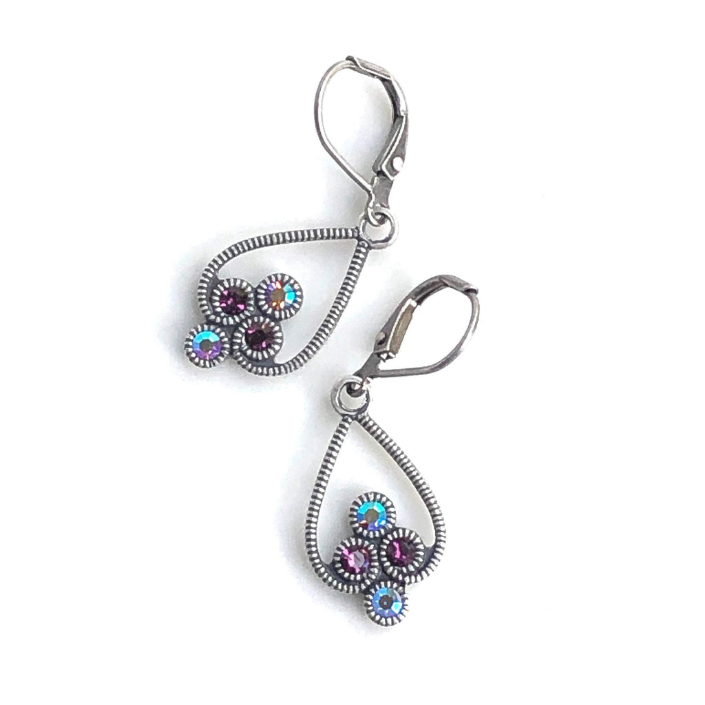 Silver Art Deco Earrings with Purple Swarovski Crystals