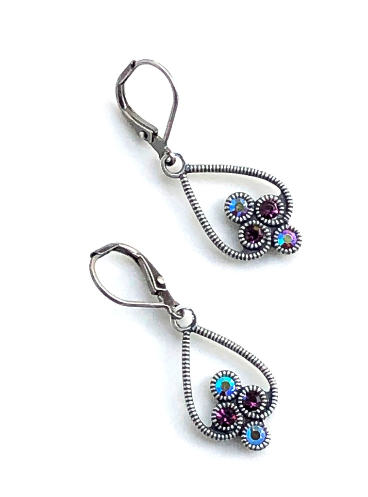 Silver Art Deco Earrings with Purple Swarovski Crystals