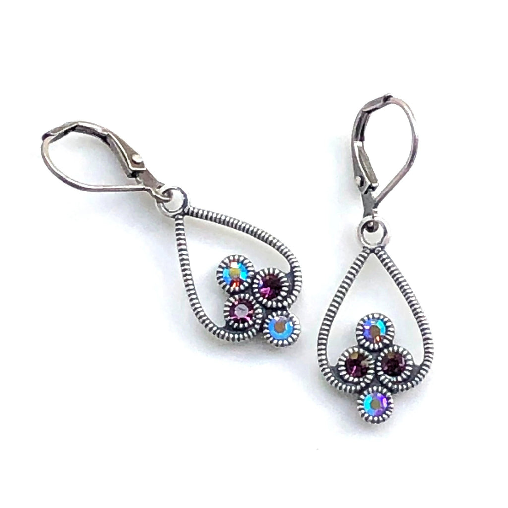 Silver Art Deco Earrings with Purple Swarovski Crystals