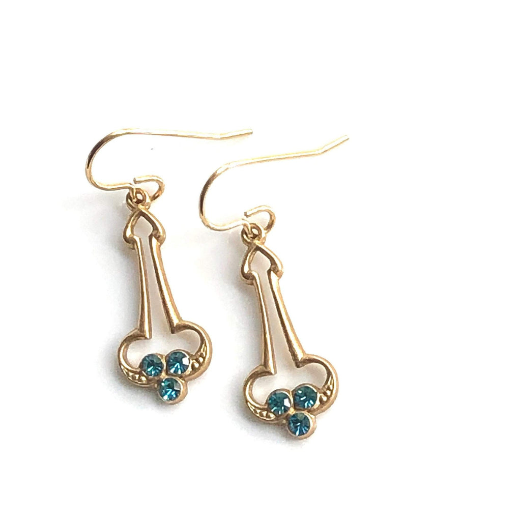 Art Deco Gold Turquoise Drop Earrings 