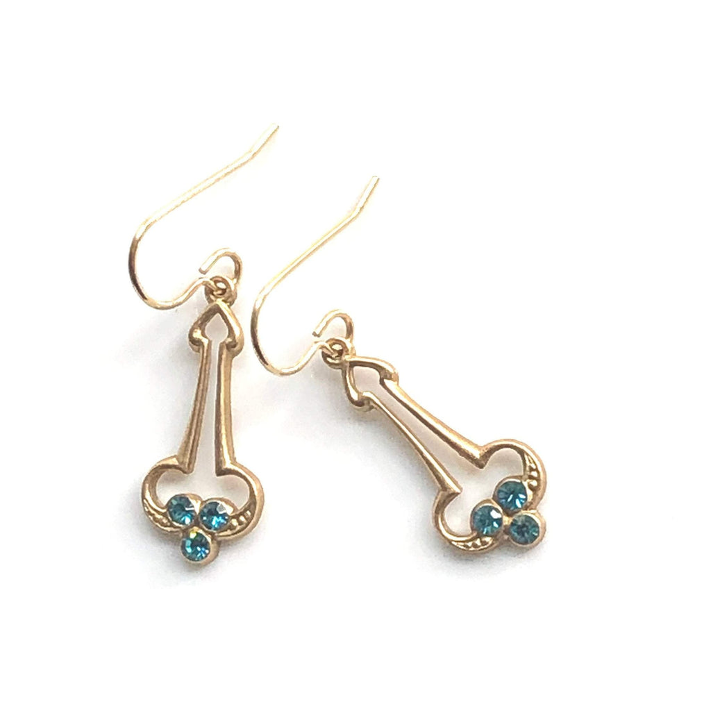 Art Deco Gold Turquoise Drop Earrings 