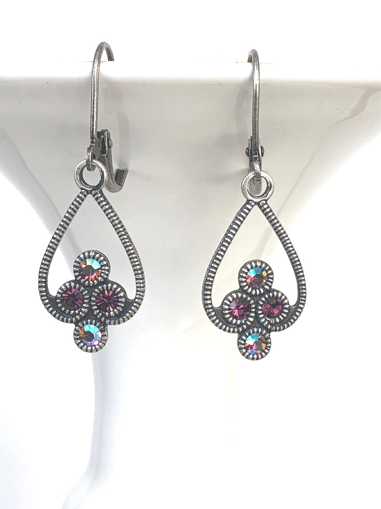 Silver Art Deco Earrings with Purple Swarovski Crystals