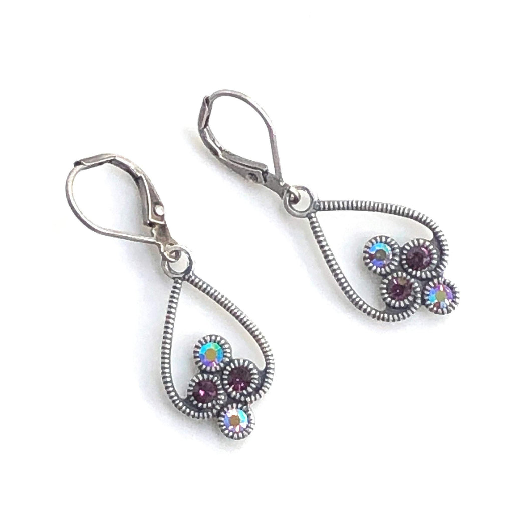 Silver Art Deco Earrings with Purple Swarovski Crystals