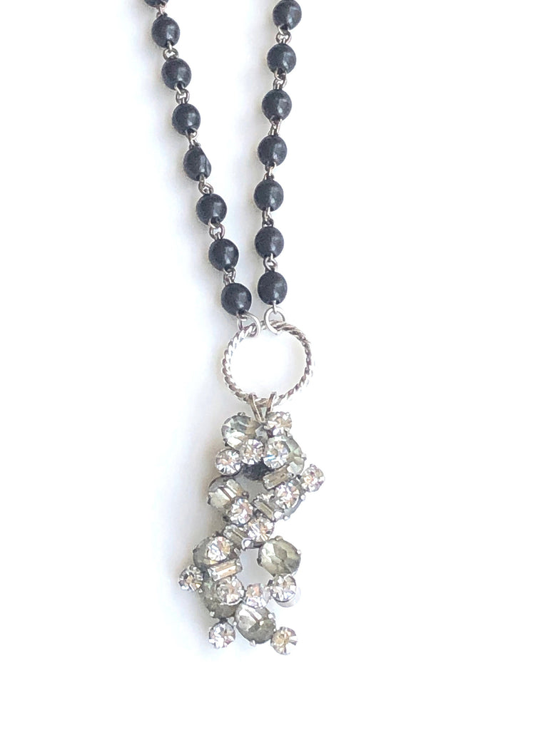 Vintage rhinestone pendant with French Rosary Beads