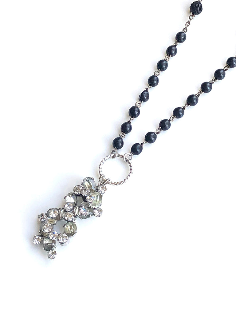 Vintage rhinestone pendant with french rosary beads