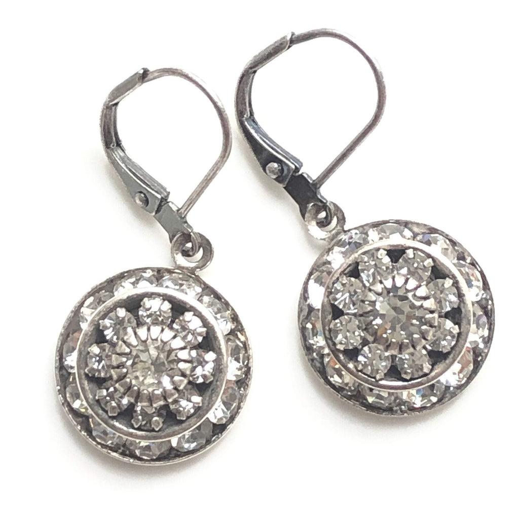 Swarovski Crystal Earrings in Antique Silver Art Deco Style