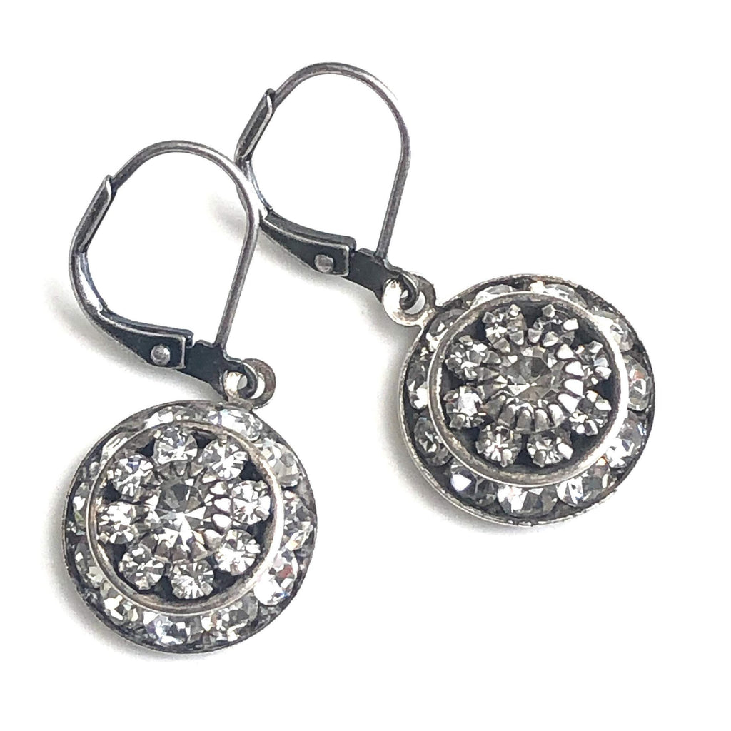 Swarovski Crystal Earrings in Antique Silver Art Deco Style