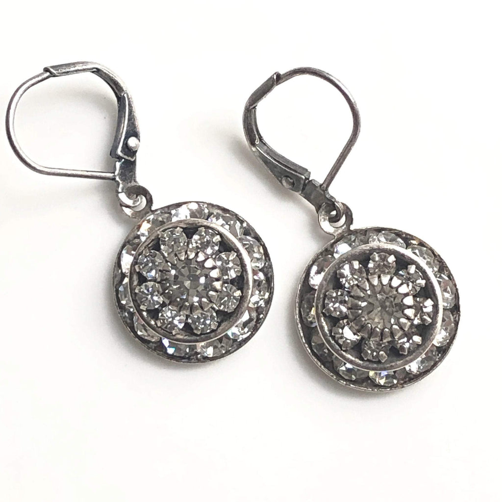 Silver Art Deco Earrings Vintage with Crystals