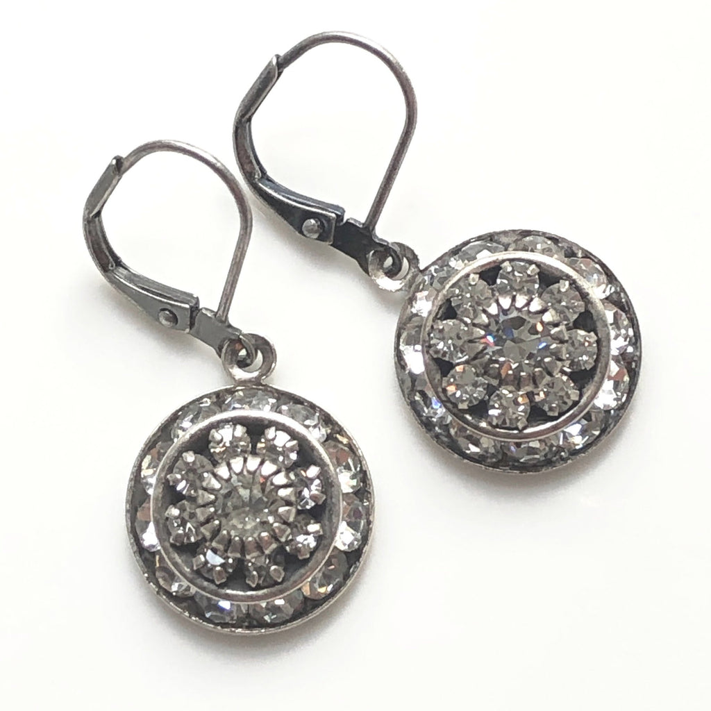 Swarovski Crystal Earrings in Antique Silver Art Deco Style