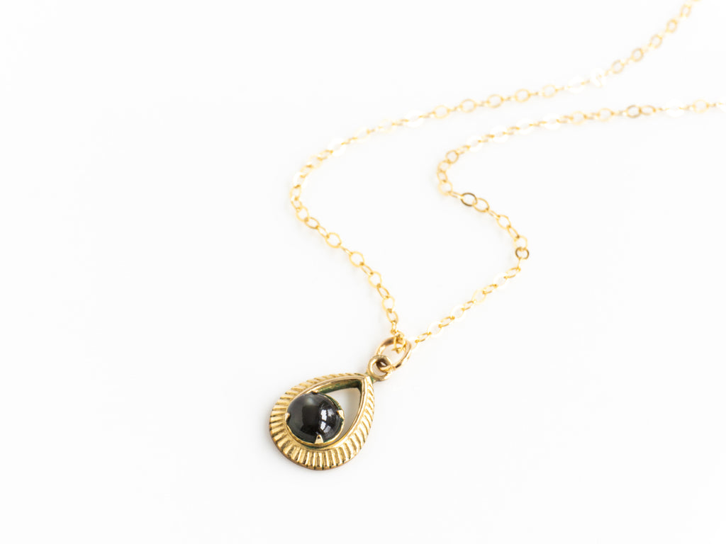 Gemstone Teardrop Necklace, Vintage Gold Necklace, Dainty Small Pendant Necklace